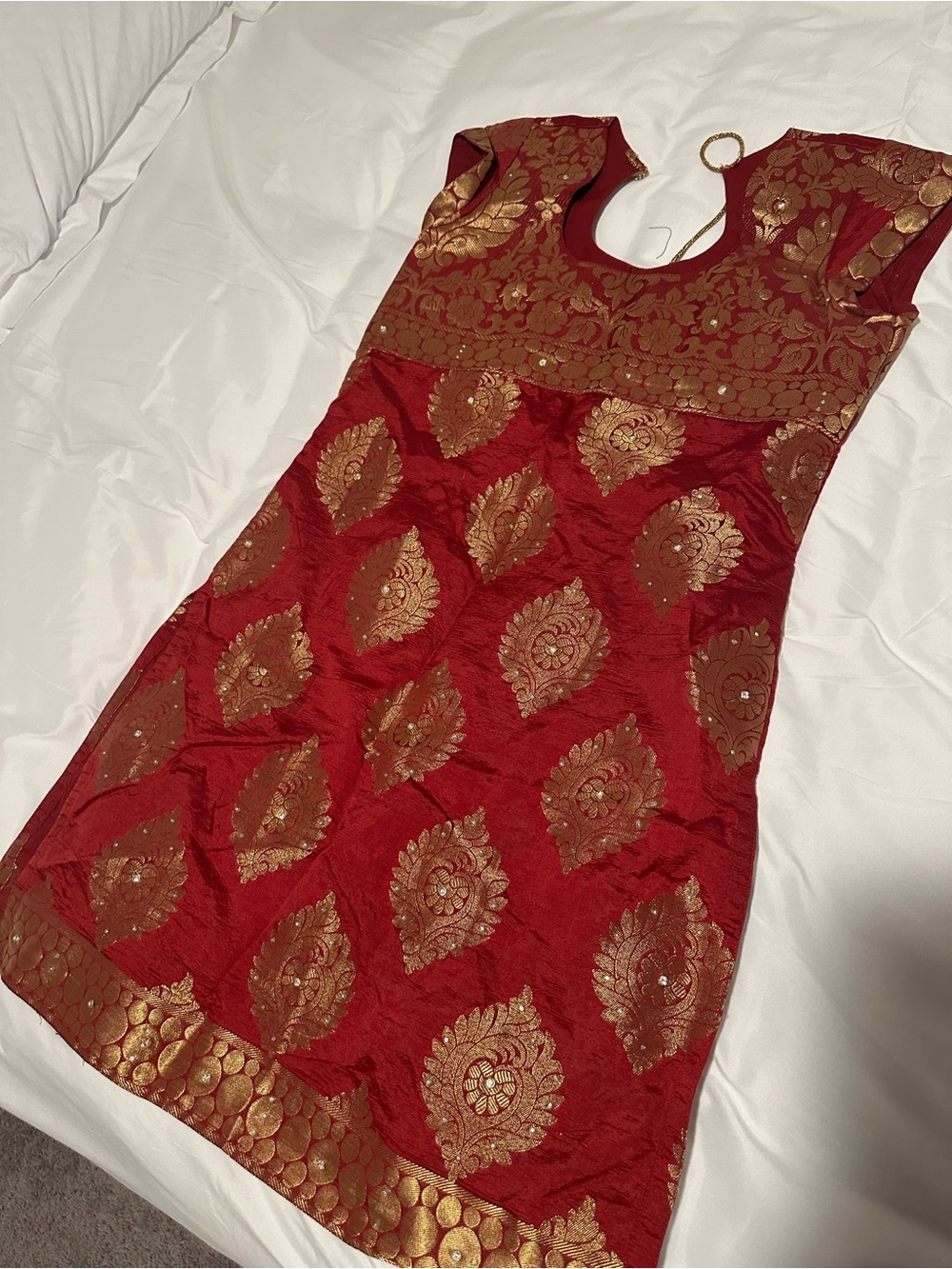 Red & Gold Embellished Kurta Top